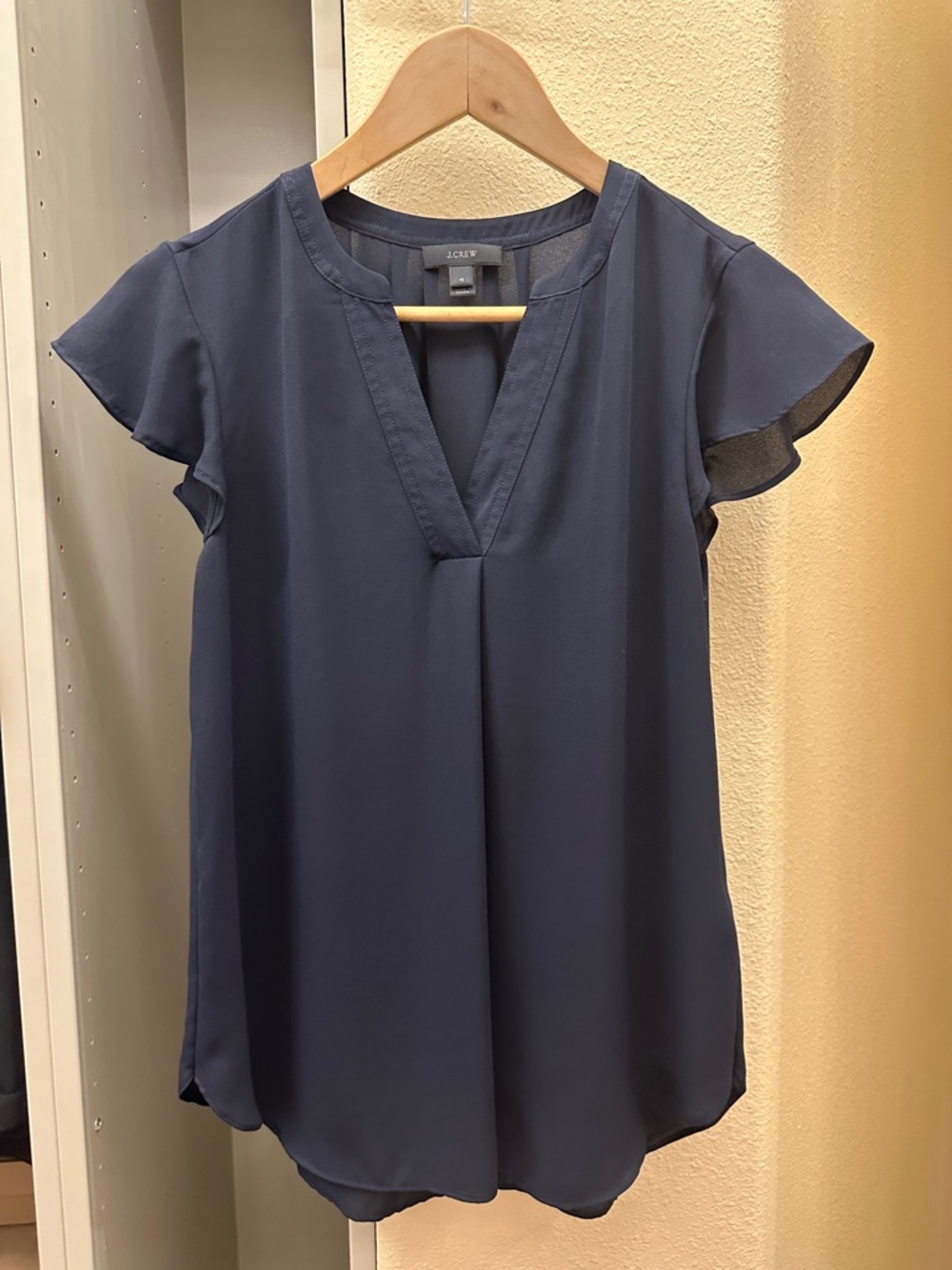 J. Crew Navy V-Neck Flutter Sleeve Blouse